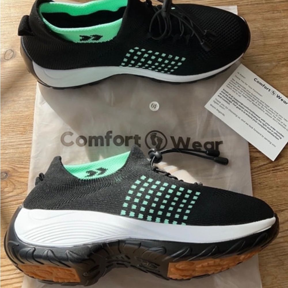 Women's Black Knit Sneakers with Mint Accents